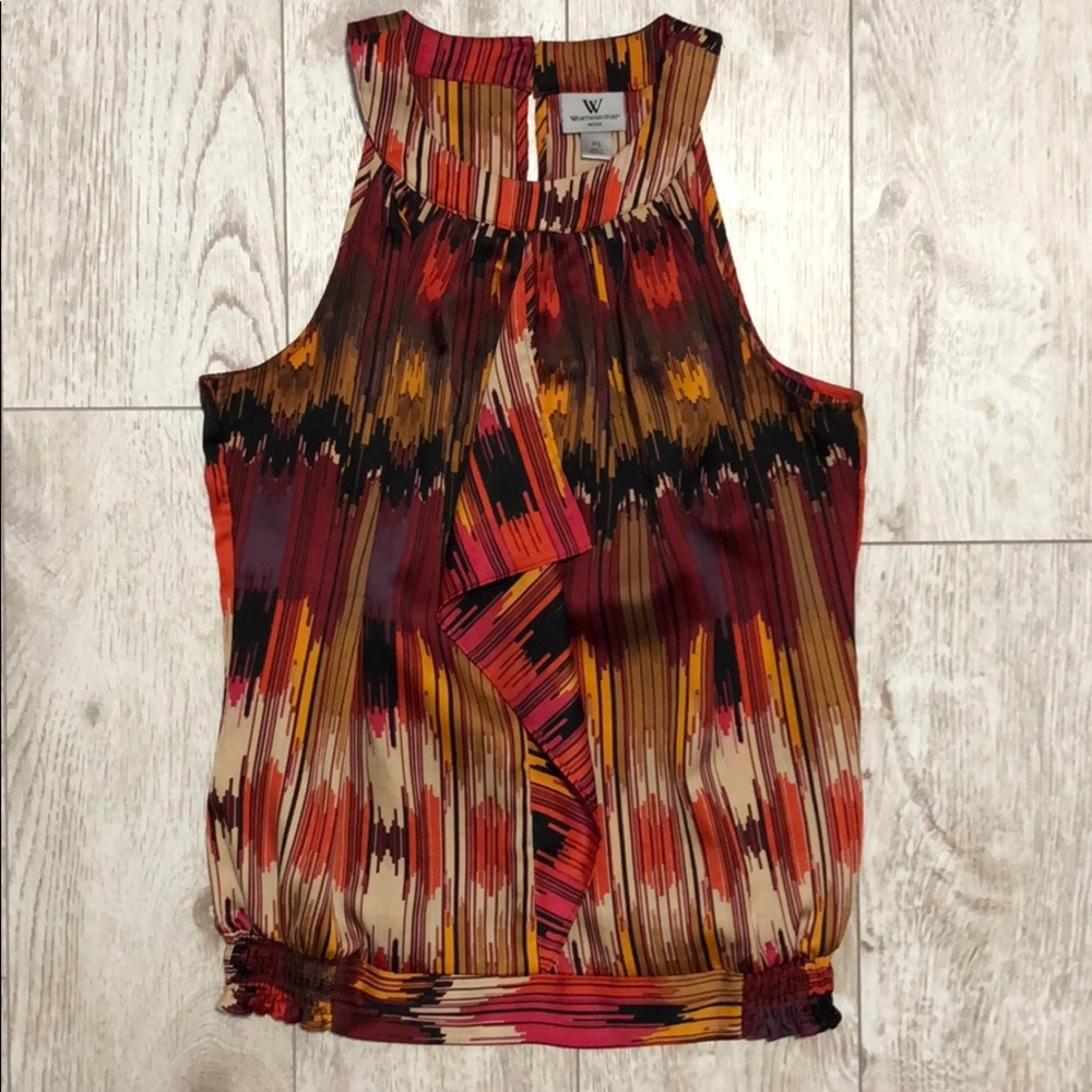 Worthington petite S print ruffle sleeveless top